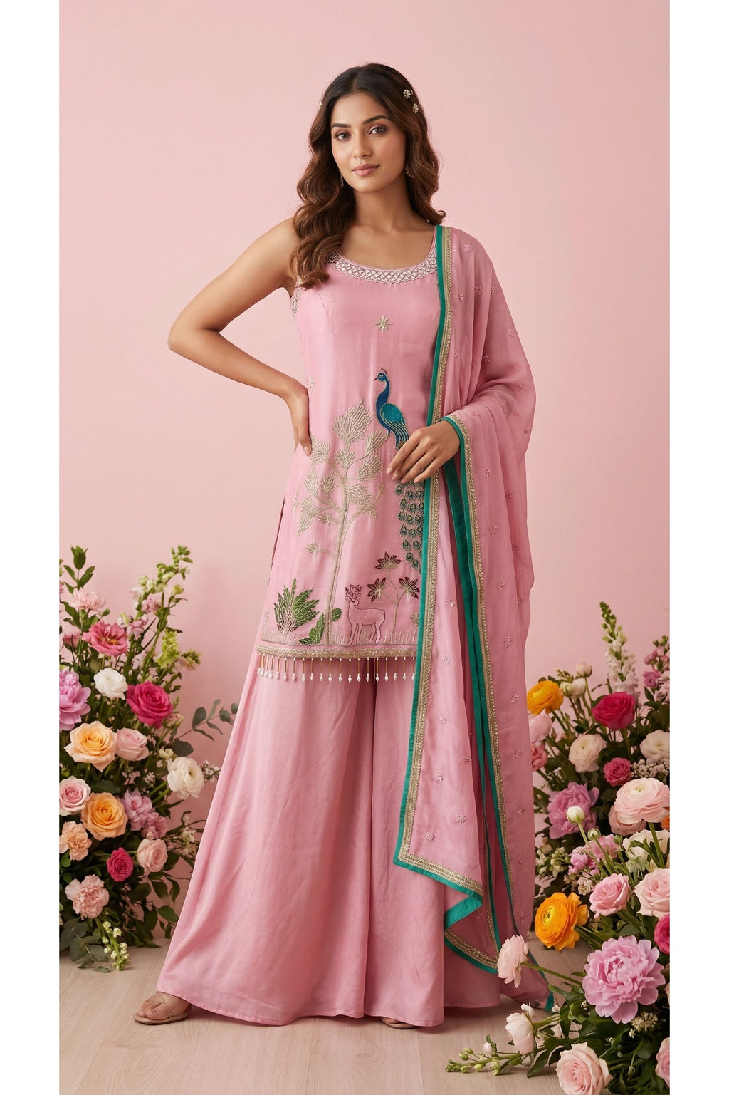 Peacock Theme Embroidery Suit