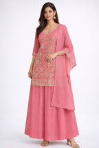 Blush Pink Hand-Embroidered Festive Kurta Lehenga Set