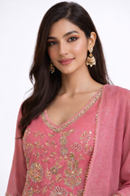 Blush Pink Hand-Embroidered Festive Kurta Lehenga Set