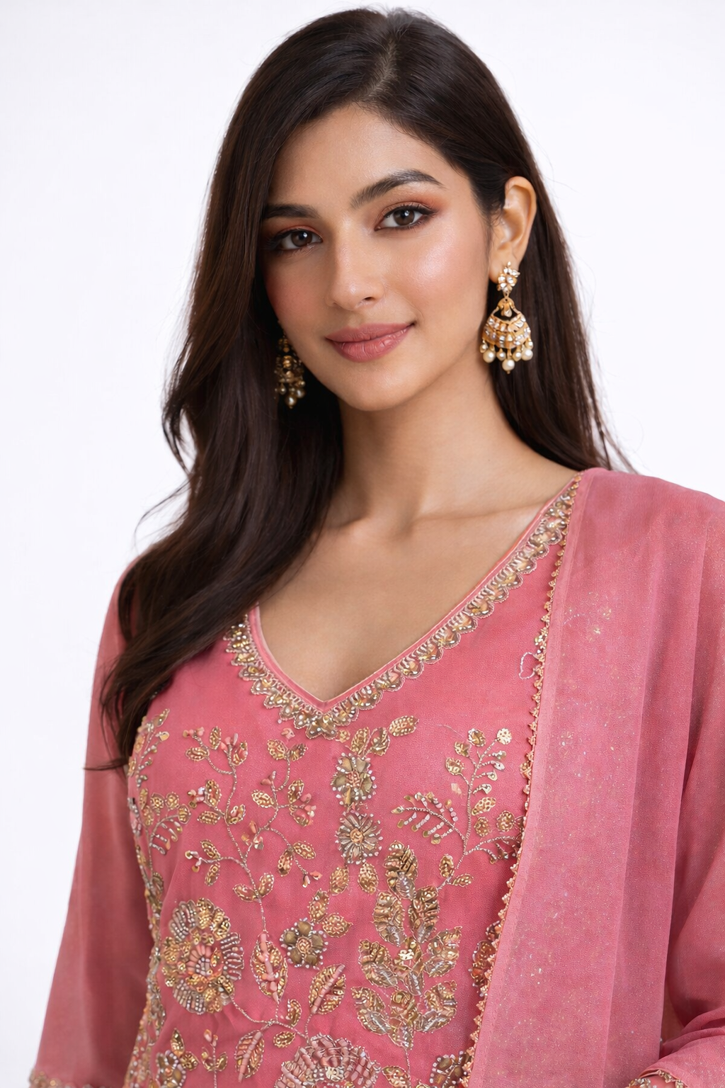 Blush Pink Hand-Embroidered Festive Kurta Lehenga Set