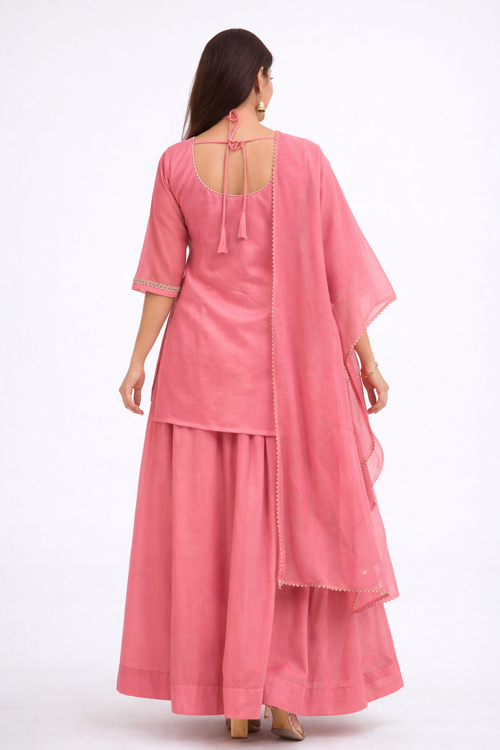 Blush Pink Hand-Embroidered Festive Kurta Lehenga Set