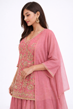 Blush Pink Hand-Embroidered Festive Kurta Lehenga Set