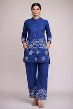 Blue Embroidery of Beach Theme Co-ord Set