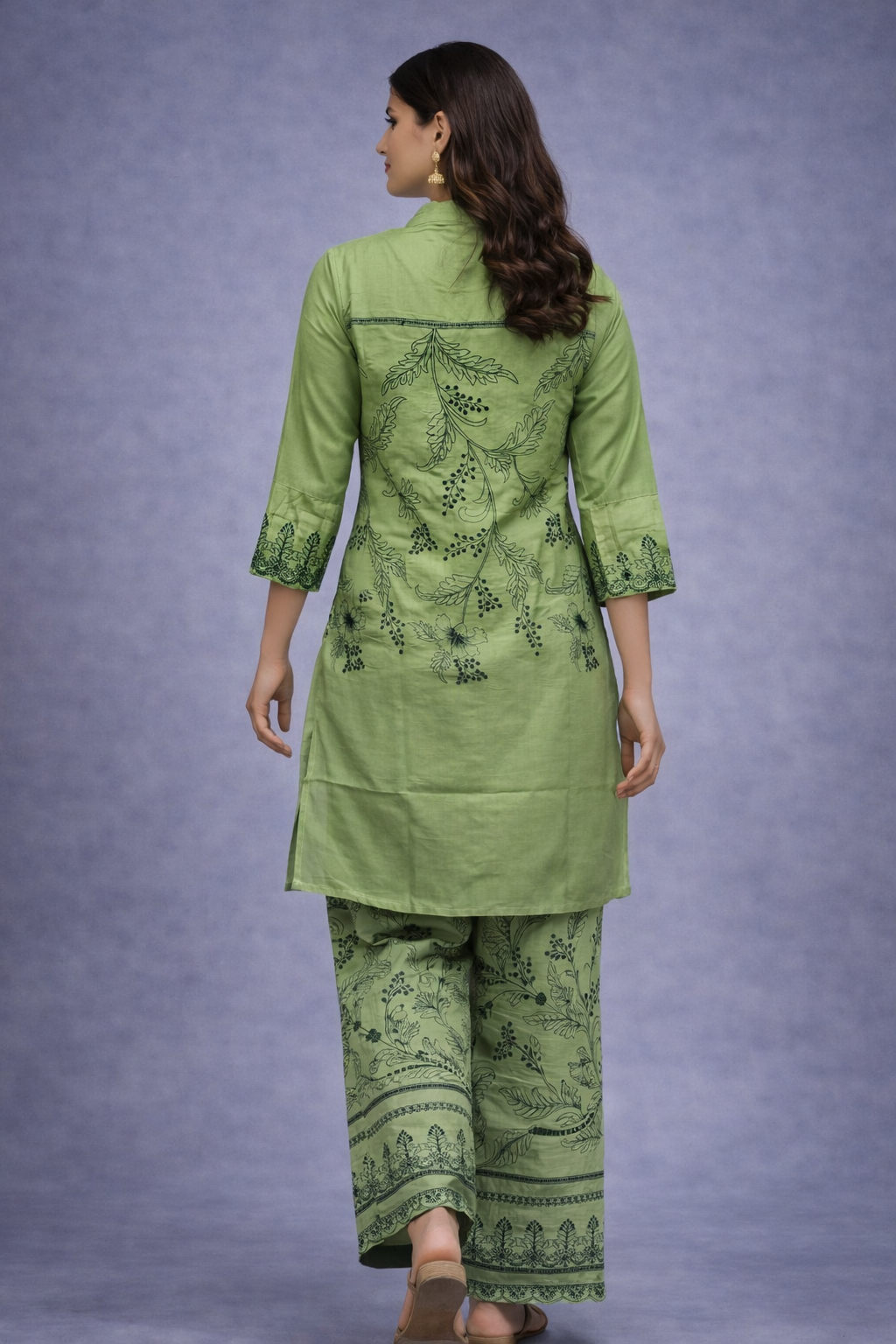 Green Pista Color Embroidery Co-rd Set