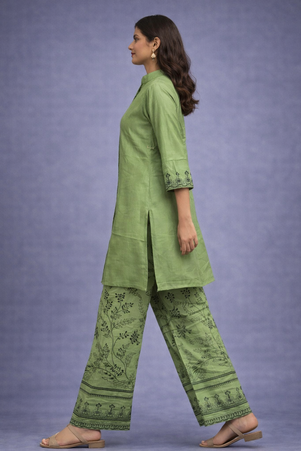 Green Pista Color Embroidery Co-rd Set