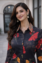 Black Multicolor Floral printed Co-ord Set