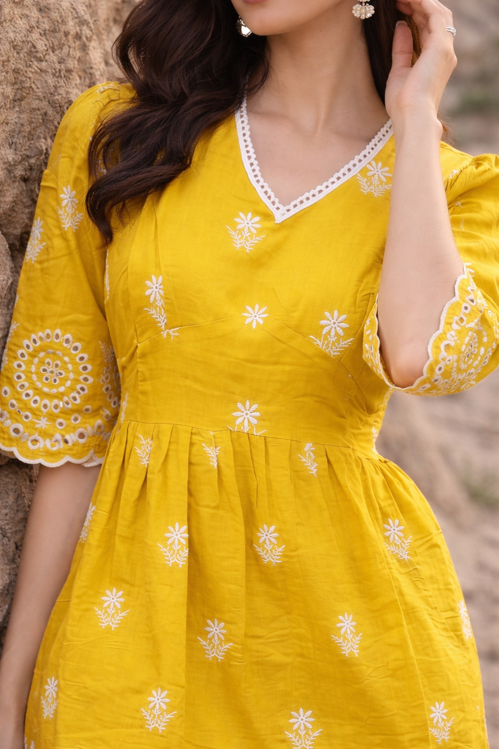 Mustard Yellow Mini Floral Embroidery Co-ord Set