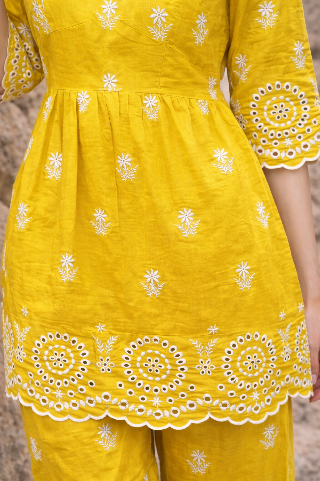 Mustard Yellow Mini Floral Embroidery Co-ord Set