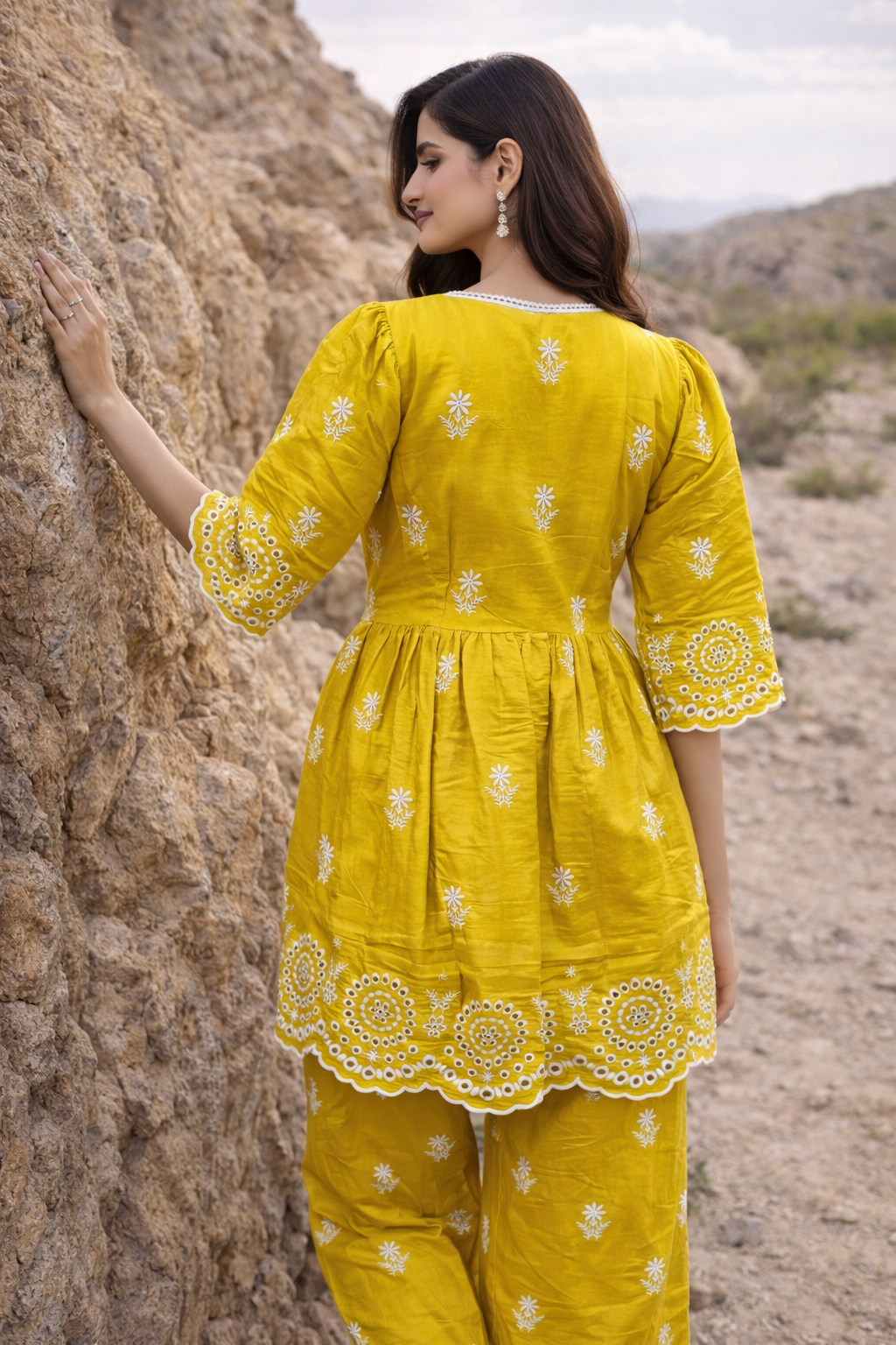 Mustard Yellow Mini Floral Embroidery Co-ord Set