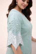 Aqua Pearl Bloom Ensemble Embroidery Co-ord Set