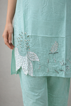 Aqua Pearl Bloom Ensemble Embroidery Co-ord Set