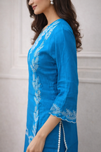 Blue Color Leaf Embroidery Co-ord Set