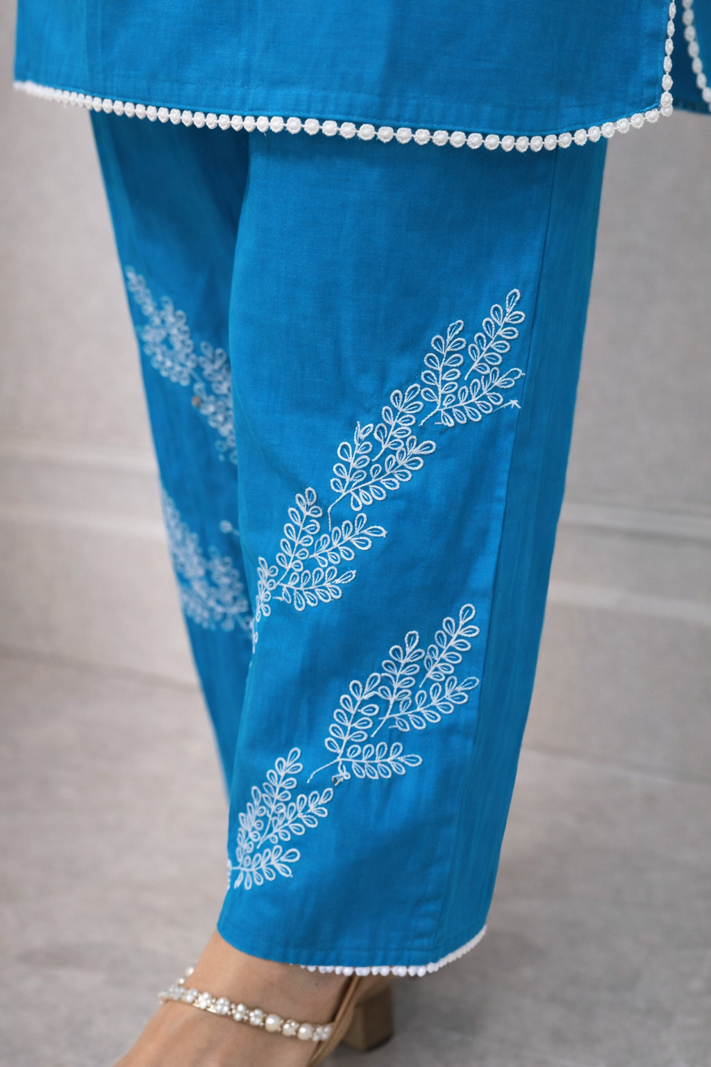 Blue Color Leaf Embroidery Co-ord Set