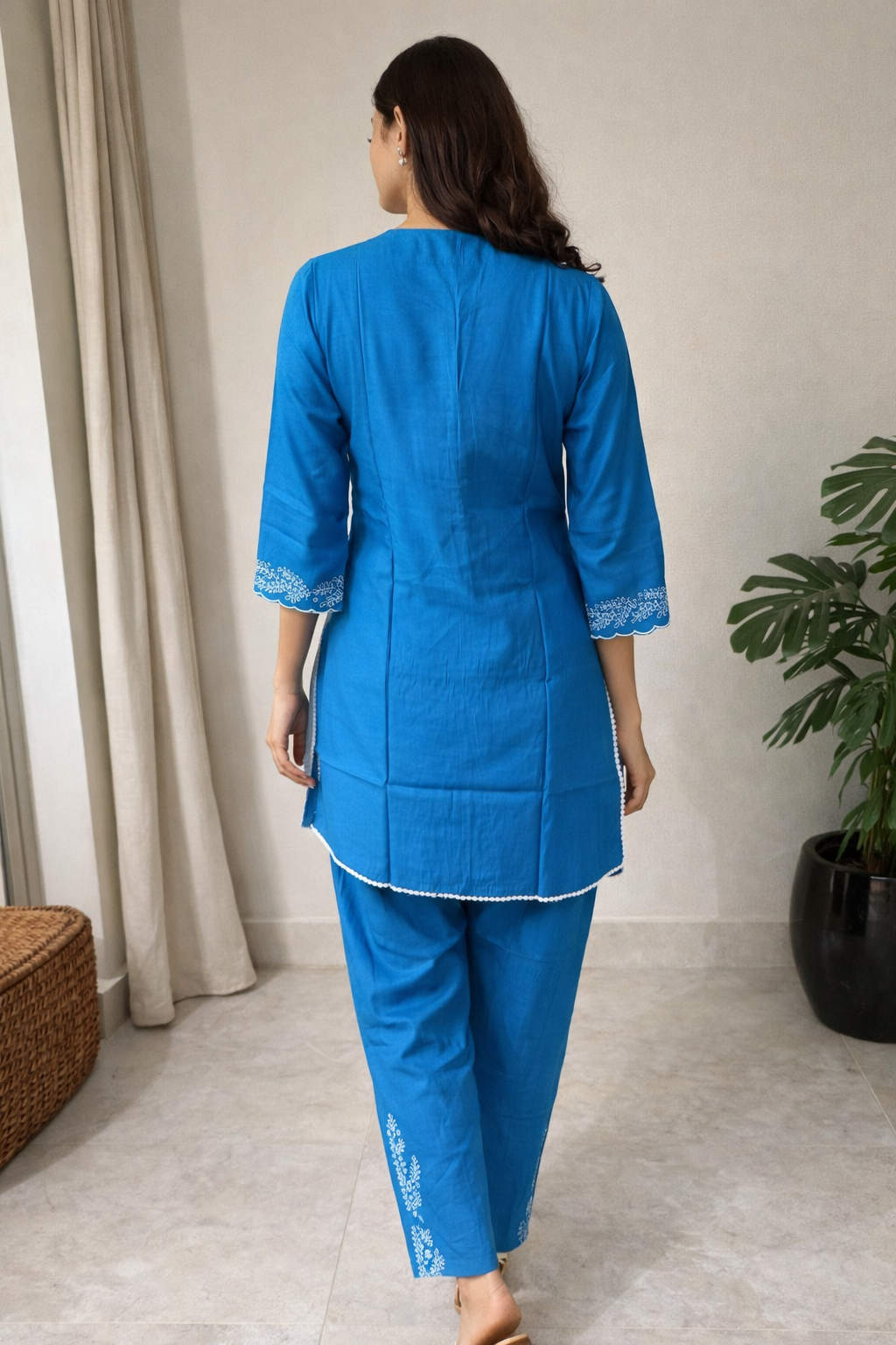 Blue Color Leaf Embroidery Co-ord Set