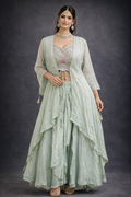 Seagreen georgete with deisgner cholli unique lehngha 3pc .