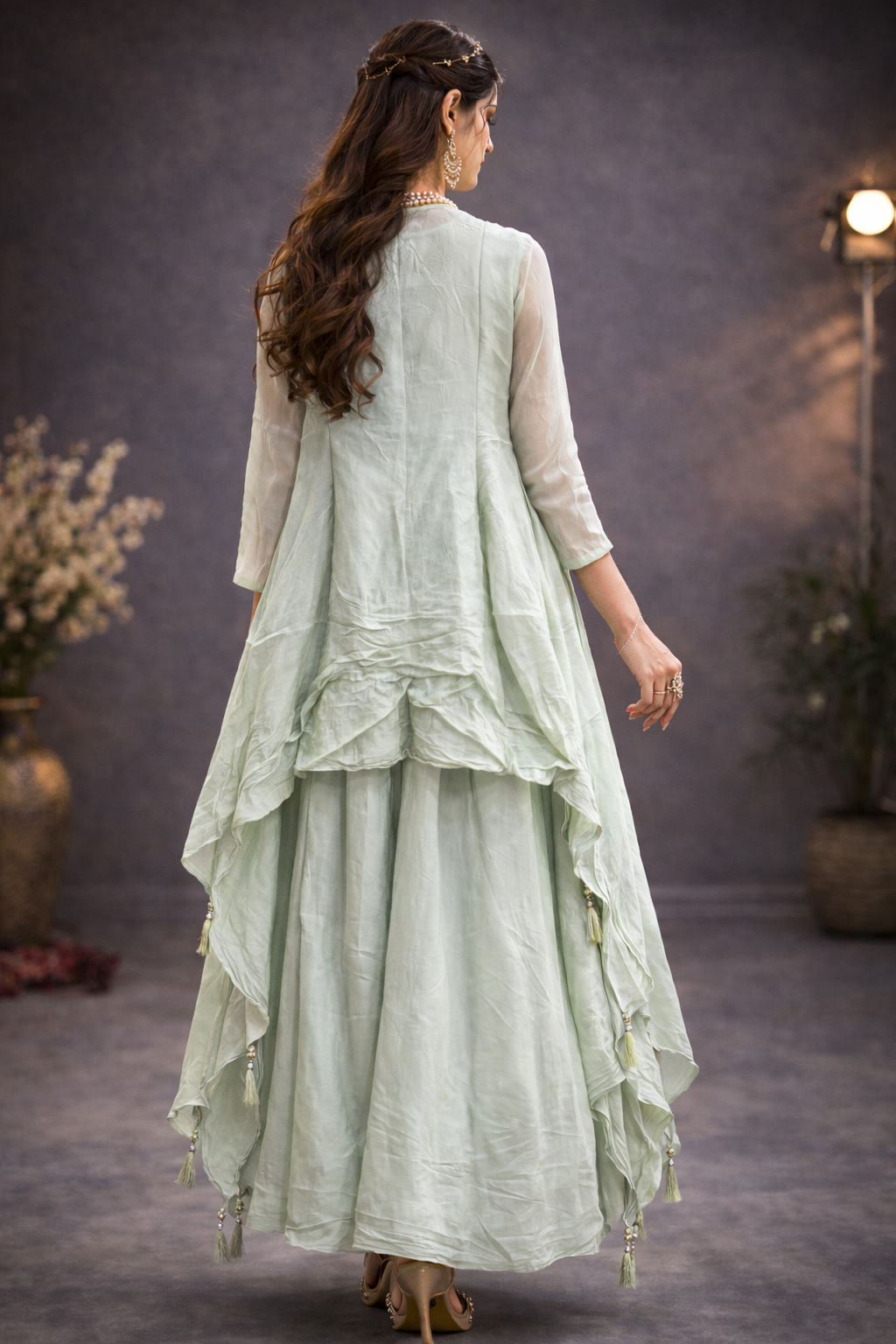 Seagreen georgete with deisgner cholli unique lehngha 3pc .