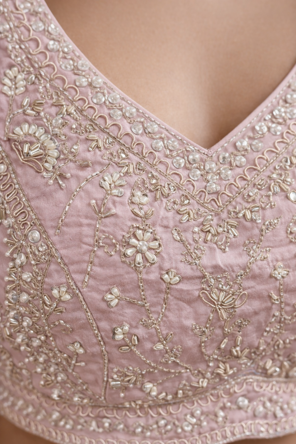 Baby Pink Georget 3pc Lehengas Cholli With Plating Lehngha