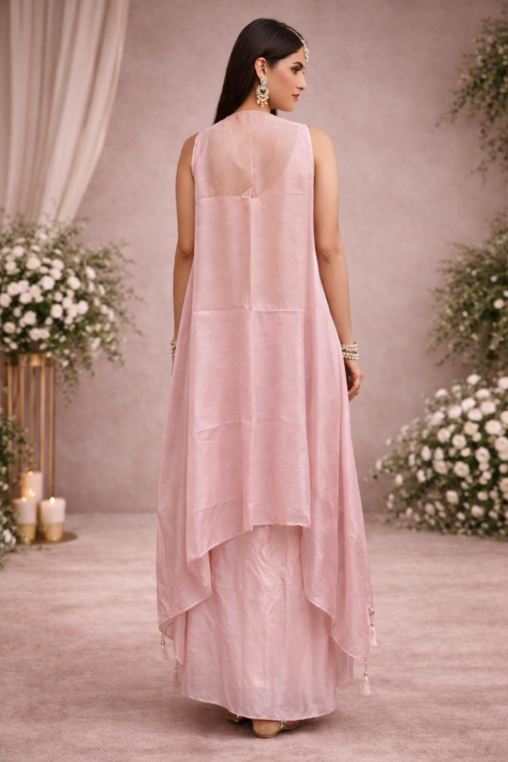 Baby Pink Georget 3pc Lehengas Cholli With Plating Lehngha