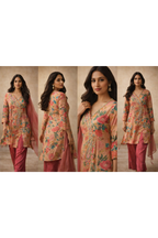 Peach Short Digital Print Suit With Plazo