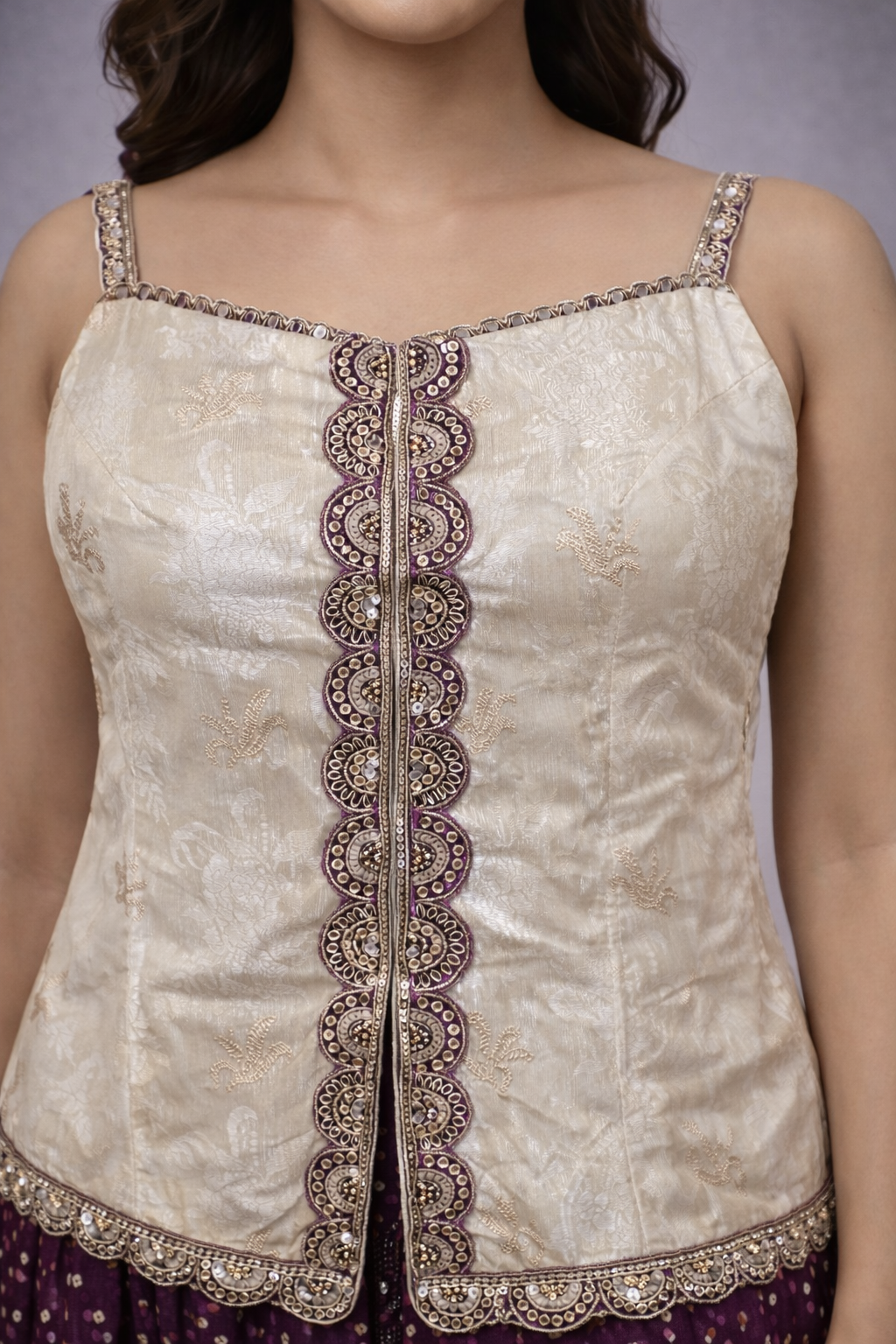 Embroidery Top Suit with Purple Handwork Lengha