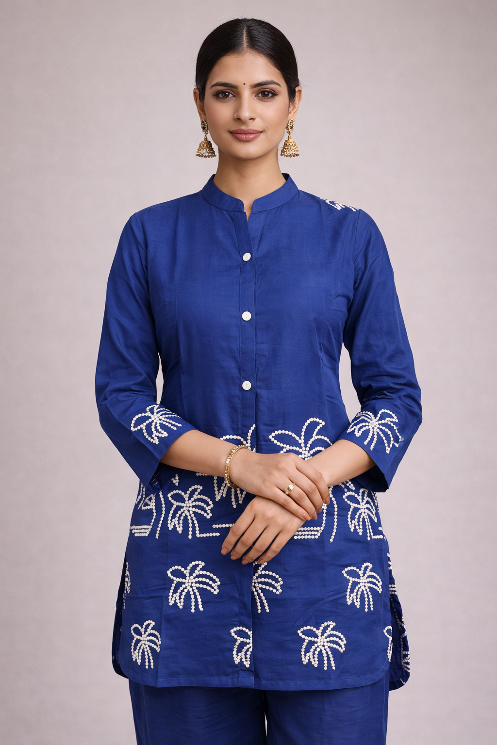 Blue Embroidery of Beach Theme Co-ord Set