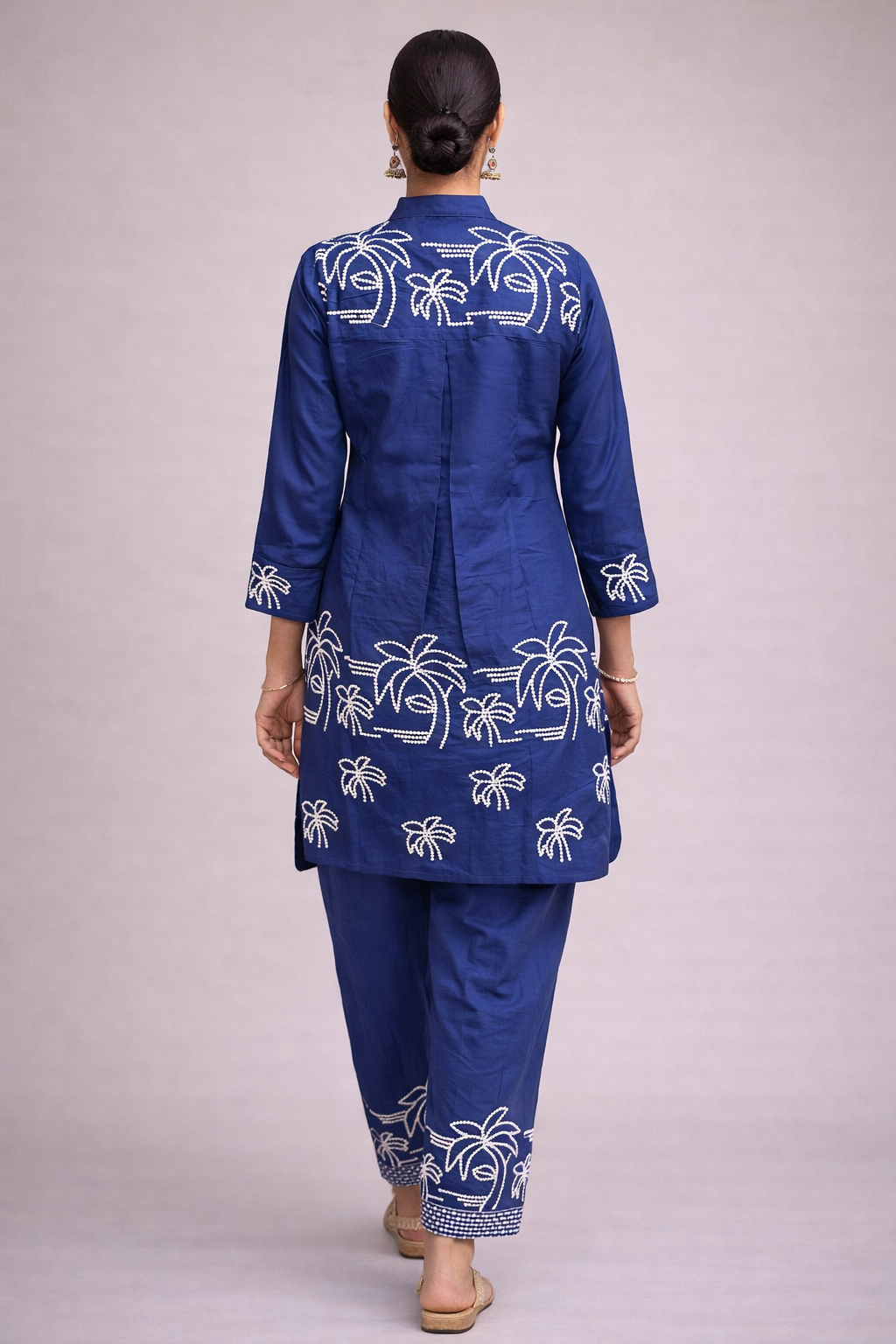 Blue Embroidery of Beach Theme Co-ord Set