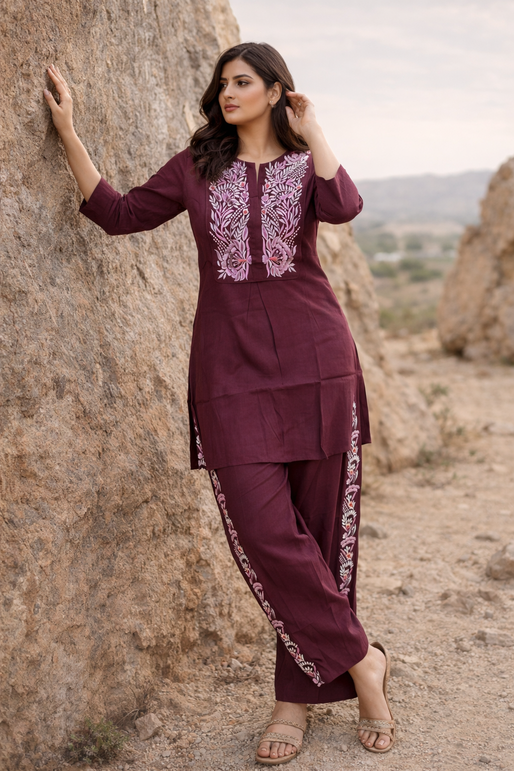 Navy Blue Embroidery Co-ord Set