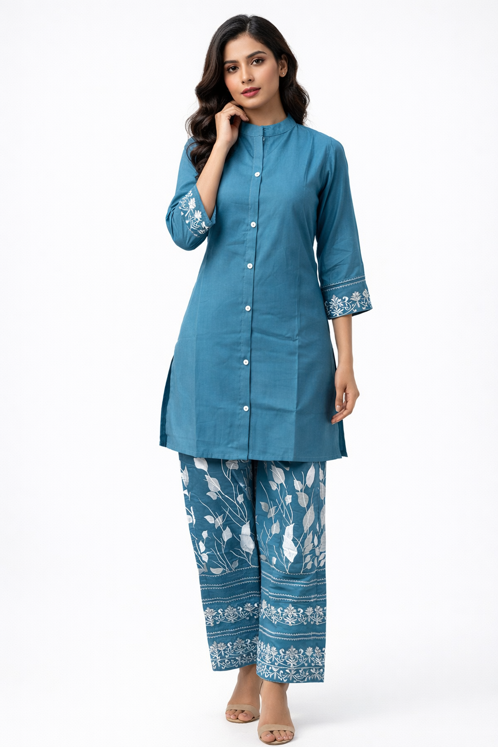 Purple Cord Set with Embroidery Floral Print