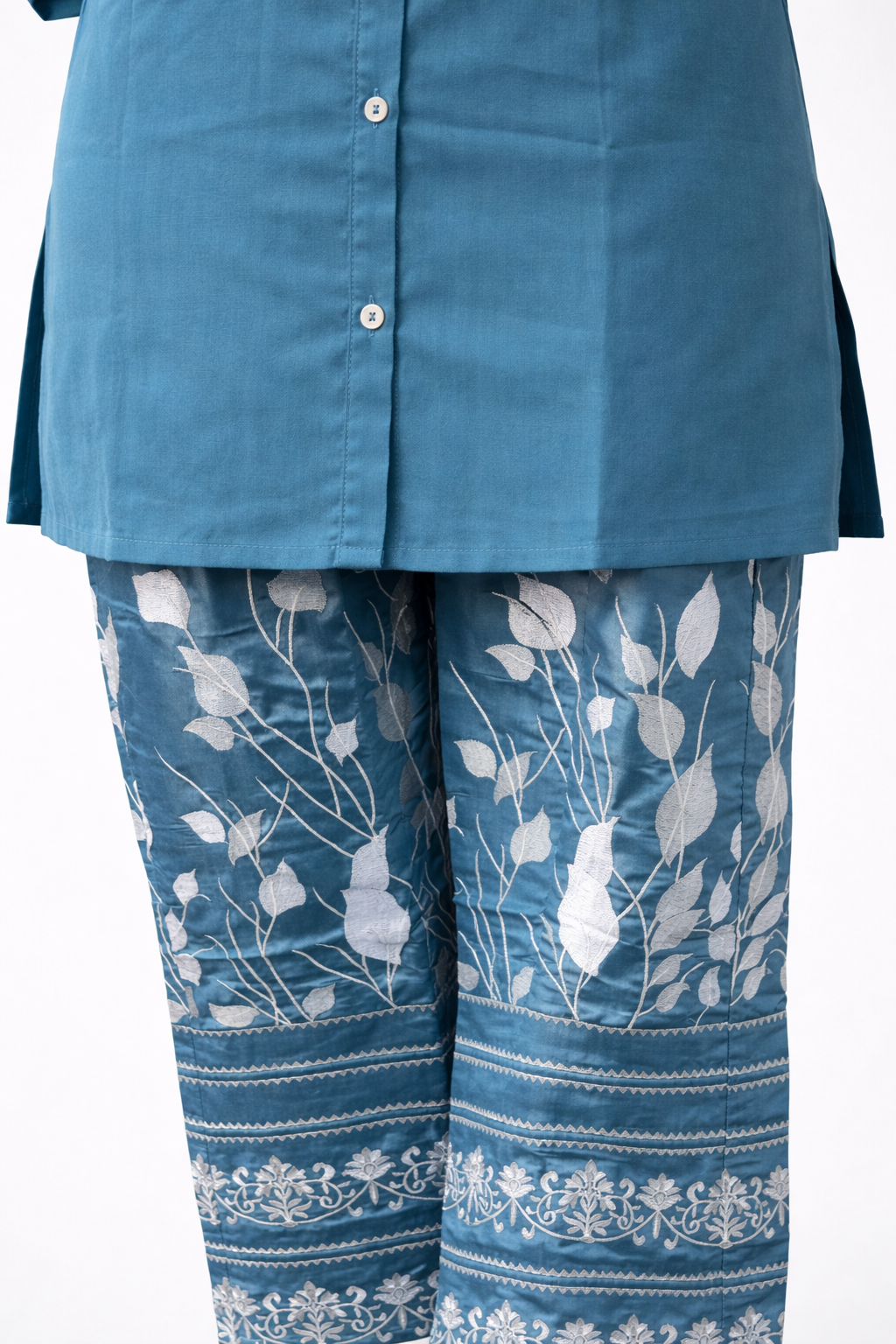 Purple Cord Set with Embroidery Floral Print