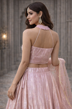 Blush Gold Sheen Hand-Embroidered With Designer Choli Lehenga
