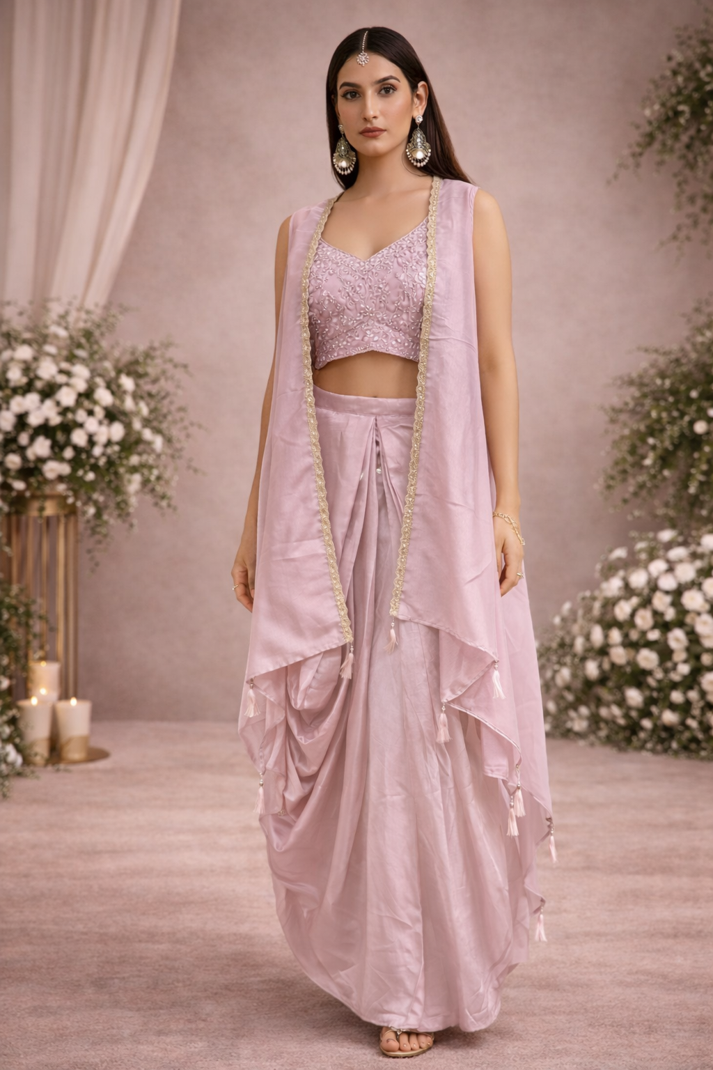 Baby Pink Georget 3pc Lehengas Cholli With Plating Lehngha