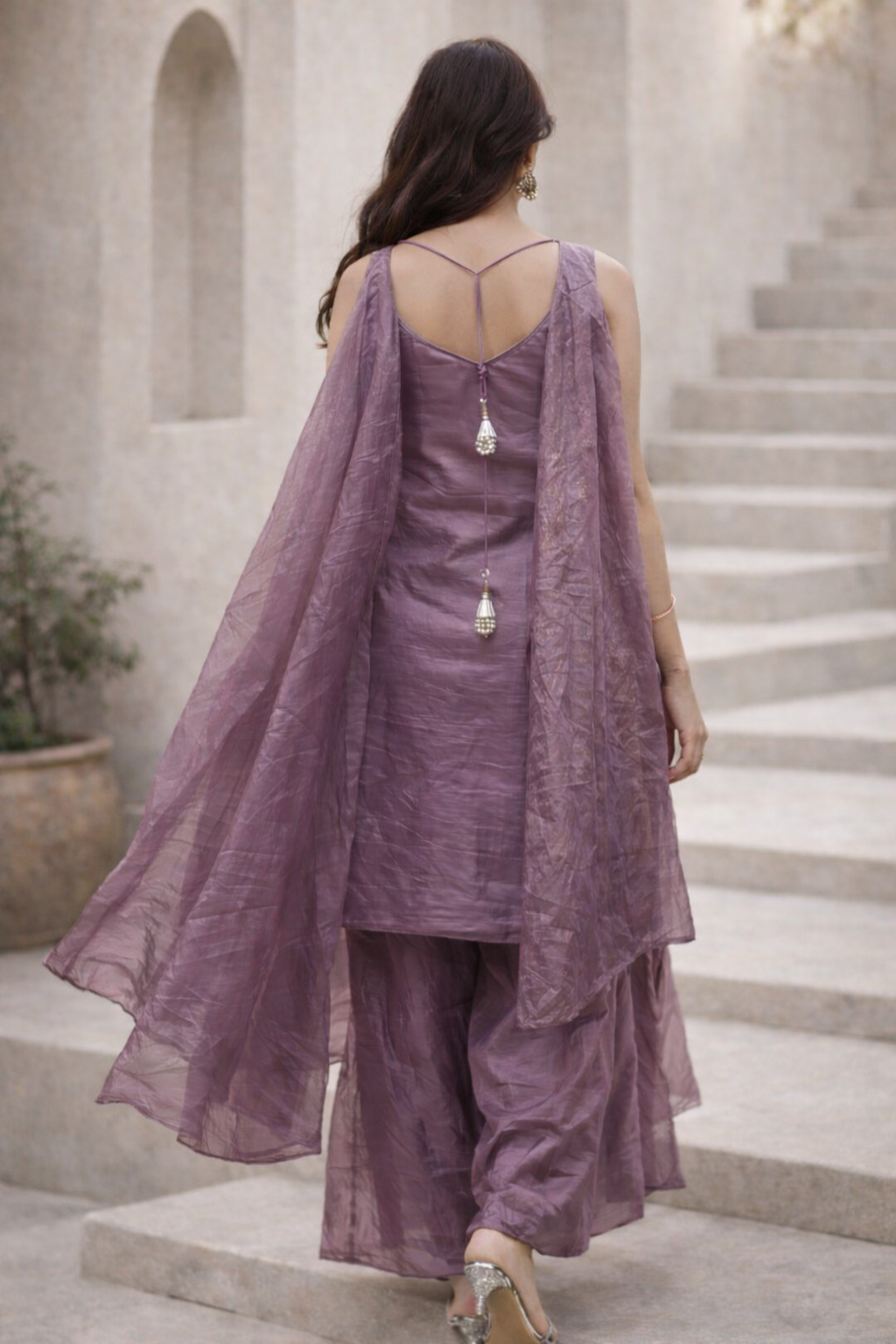 Short Top Fandy Silk With Embrodiery Suit With Plazo