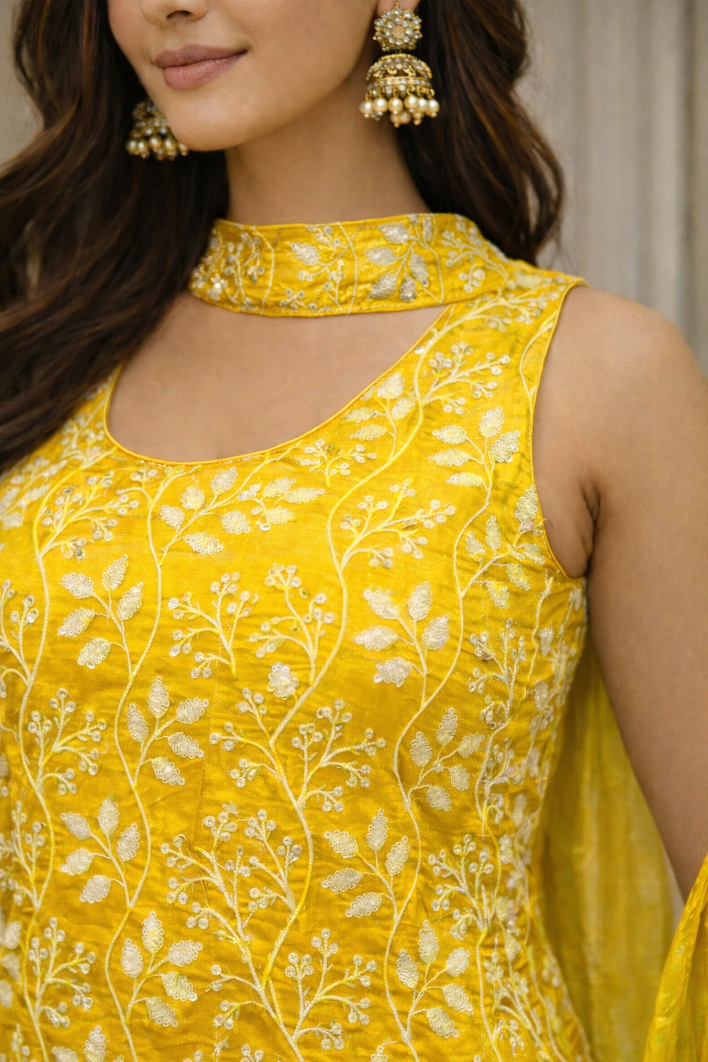 Short Top Fandy Silk With Embrodiery Suit With Plazo