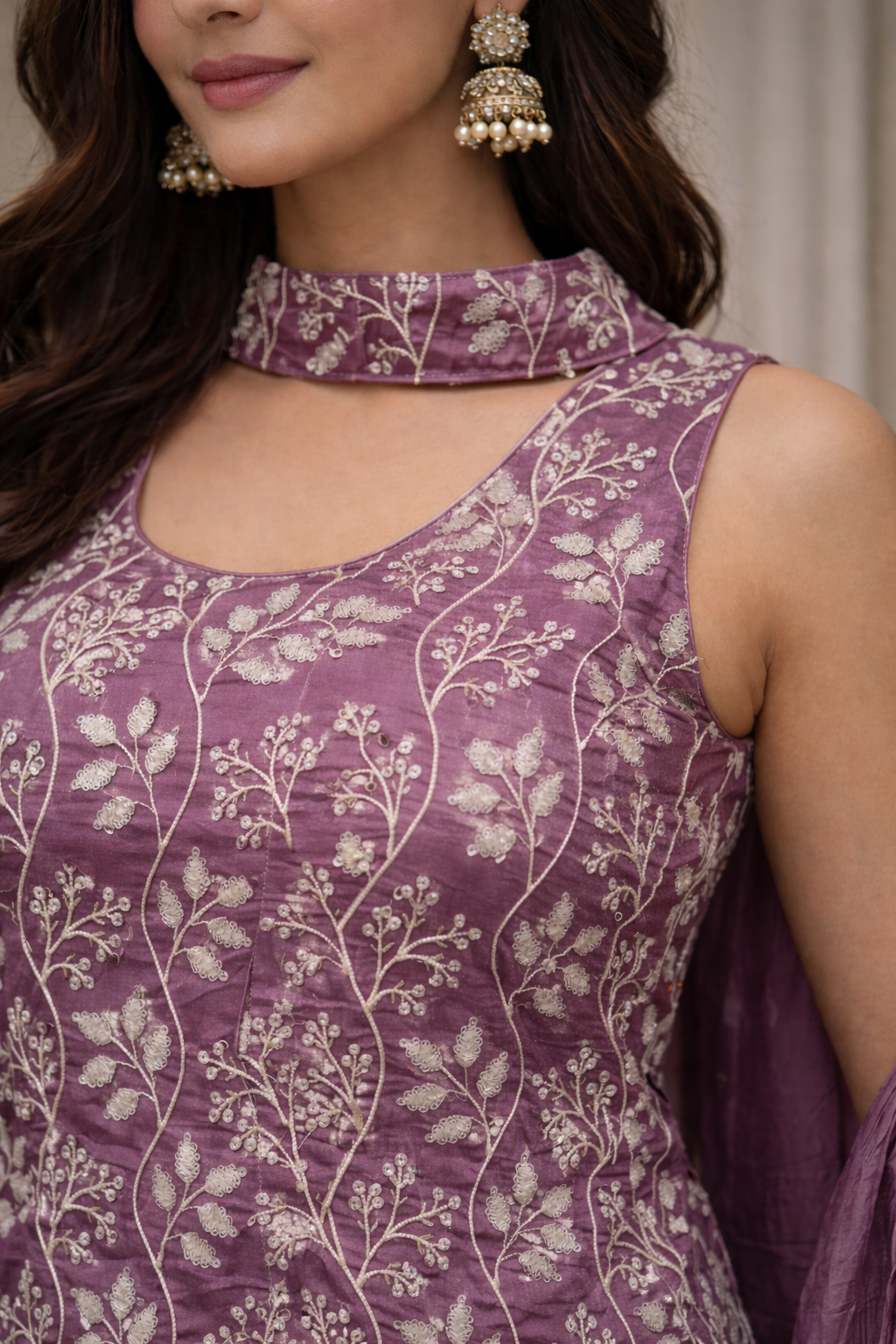 Short Top Fandy Silk With Embrodiery Suit With Plazo