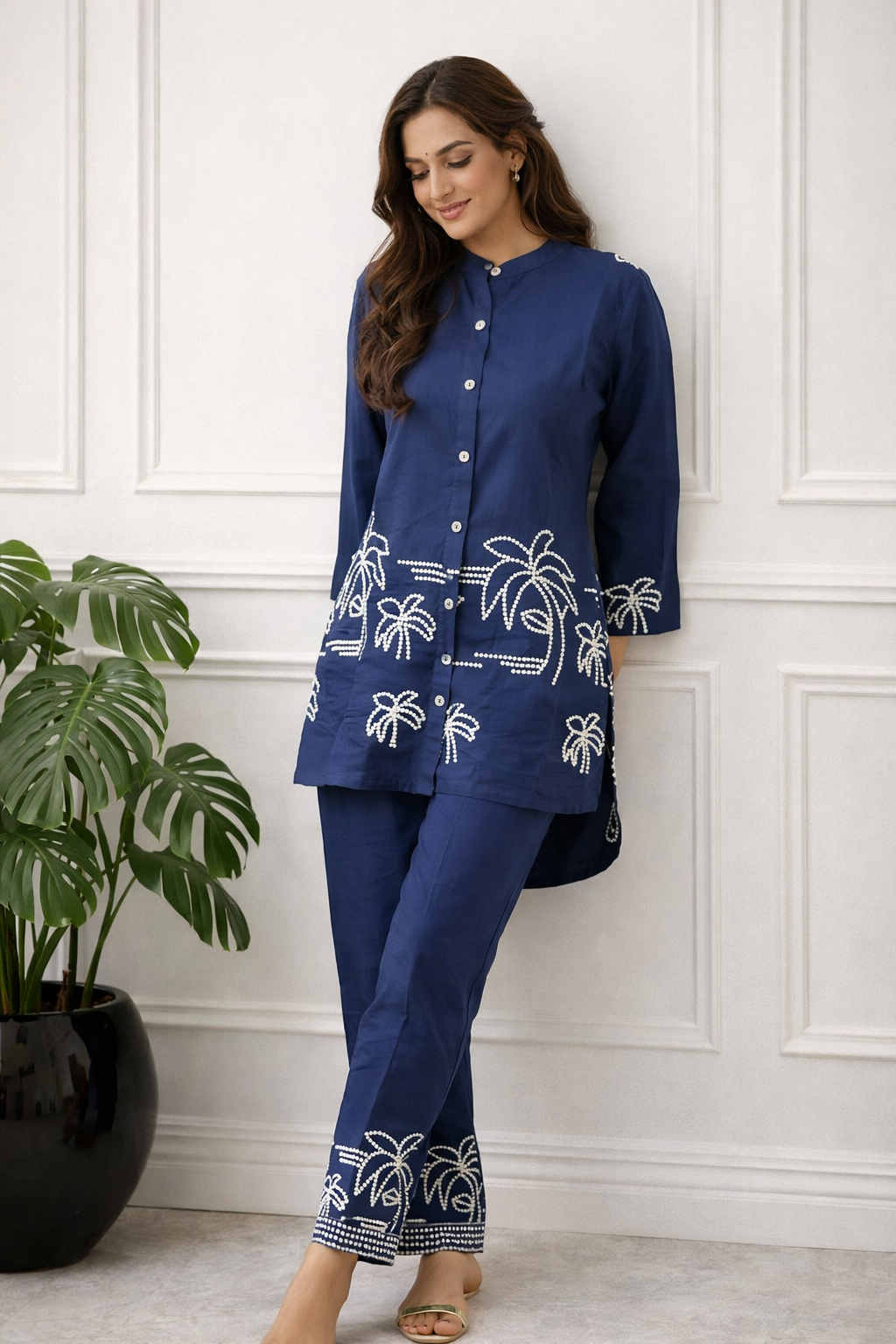 Blue colored Embroidery Beach Theme Cord Set