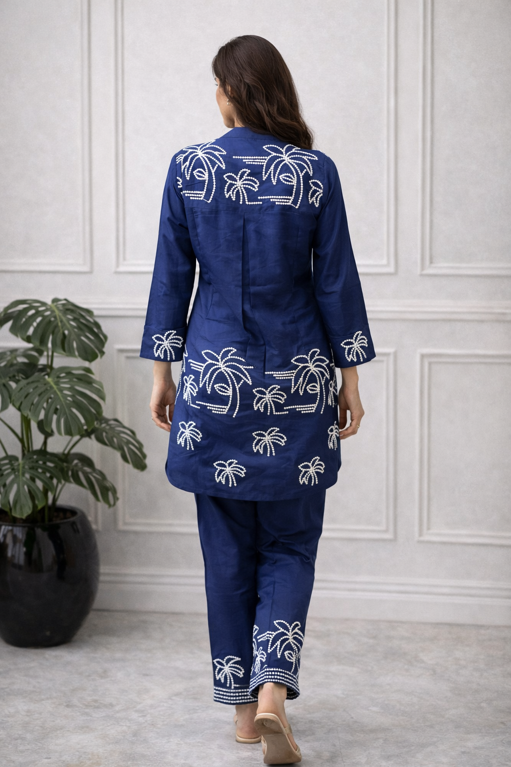 Blue colored Embroidery Beach Theme Cord Set