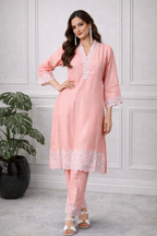 Blush Petal Elegance Embroidered Cord Set