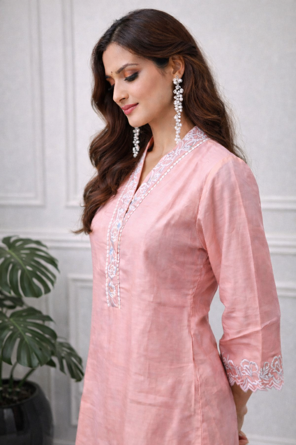 Blush Petal Elegance Embroidered Cord Set