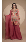 Peach Short Digital Print Suit With Plazo