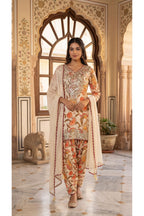 Cream Digital Print Straight Suit