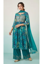 Sea Green Embroidery Suit With Plazo