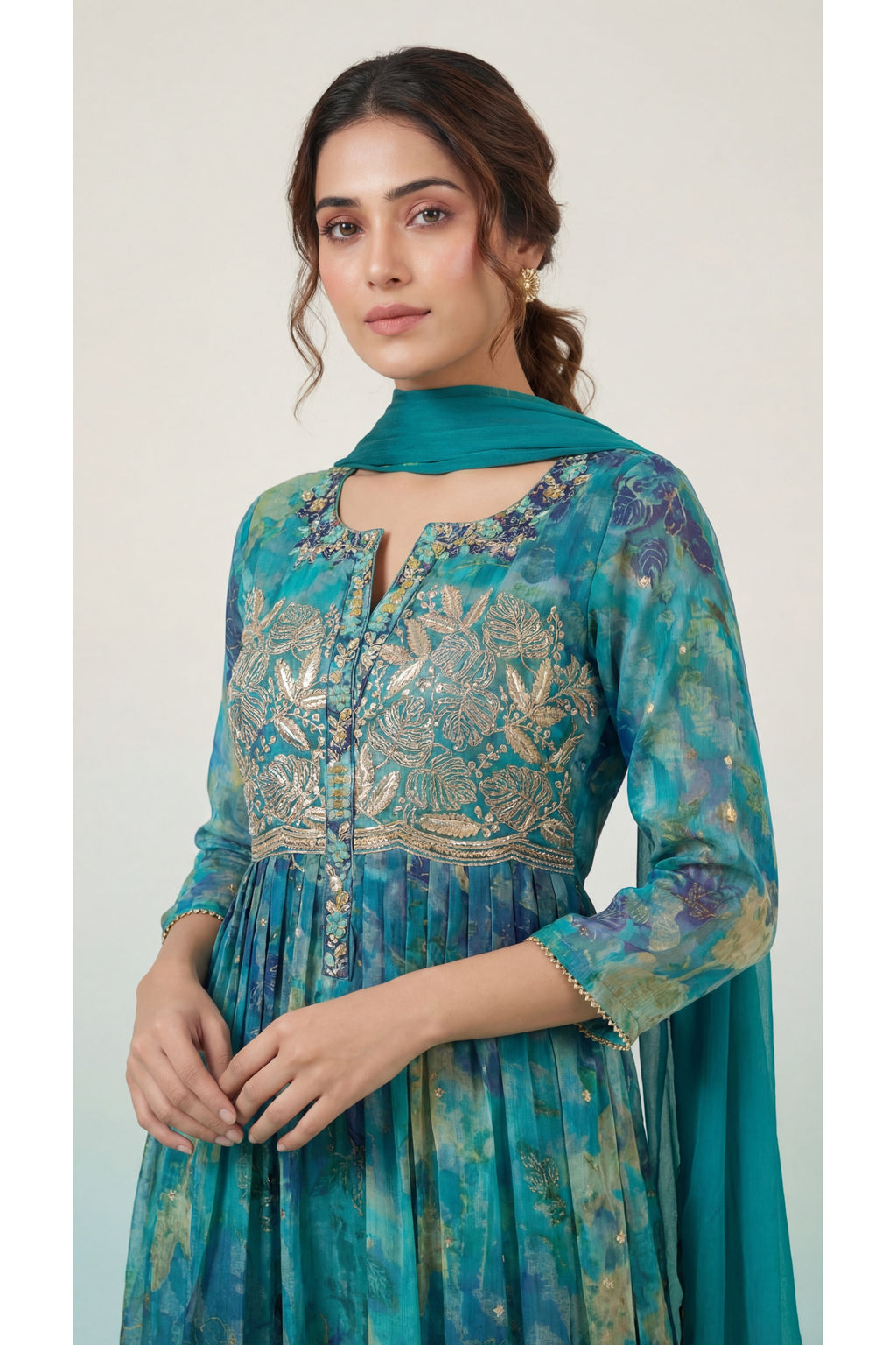 Sea Green Embroidery Suit With Plazo