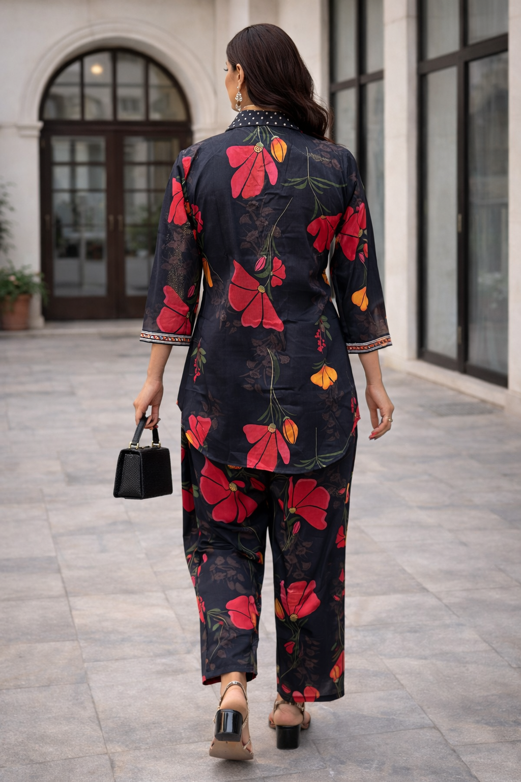 Black Multicolor Floral printed Co-ord Set