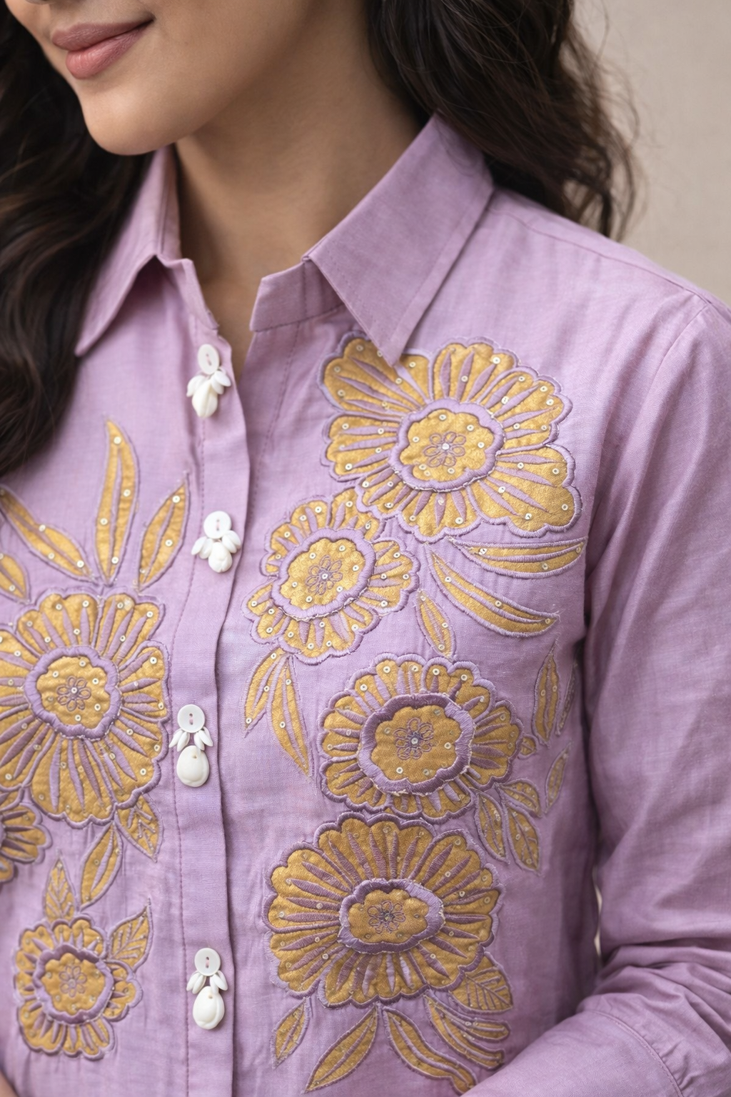 Light Lavendar Floral Embroidery Printed Co-ord Set