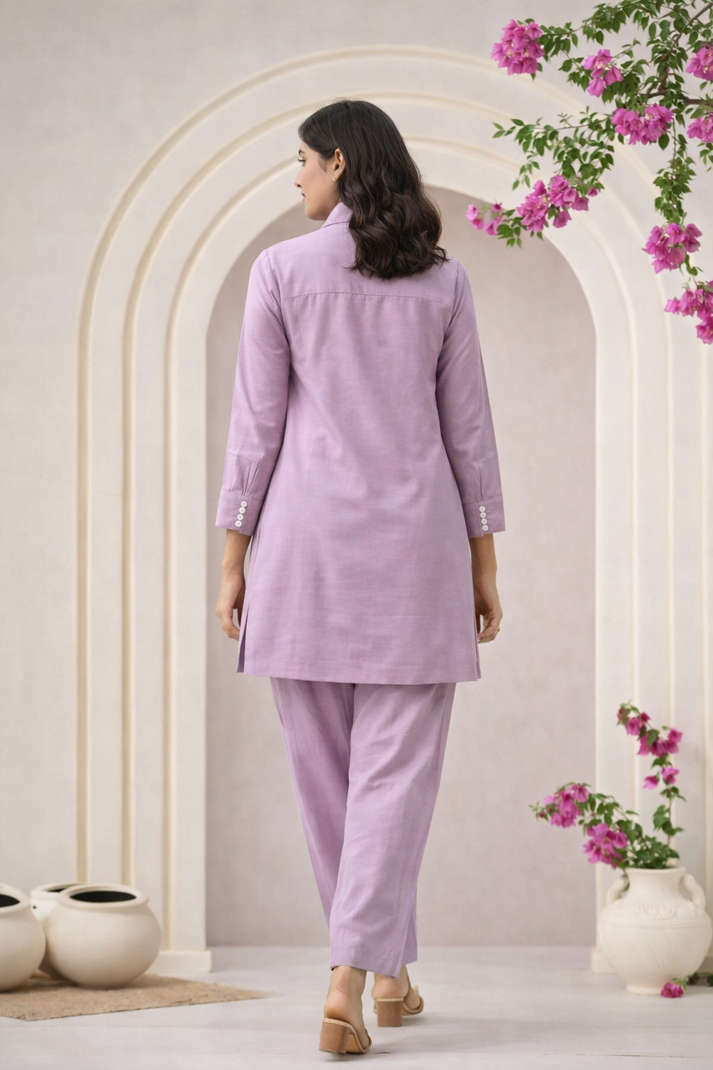 Light Lavendar Floral Embroidery Printed Co-ord Set