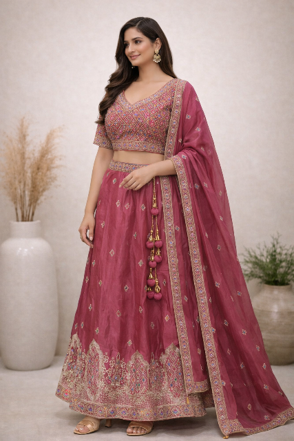 Rosewood Zari Embroidery Lehenga Set