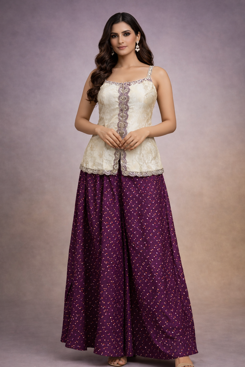 Embroidery Top Suit with Purple Handwork Lengha