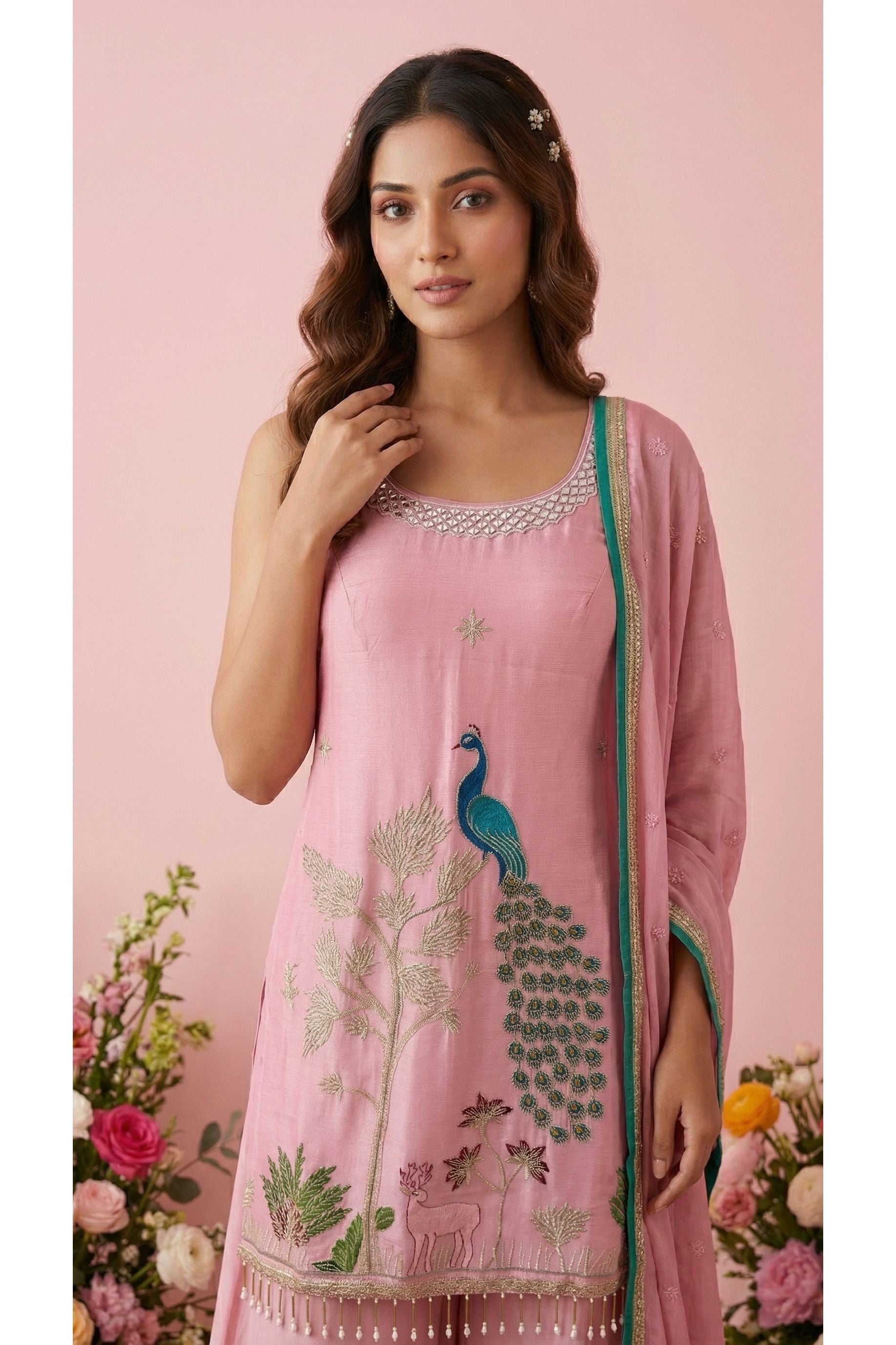 Peacock Theme Embroidery Suit