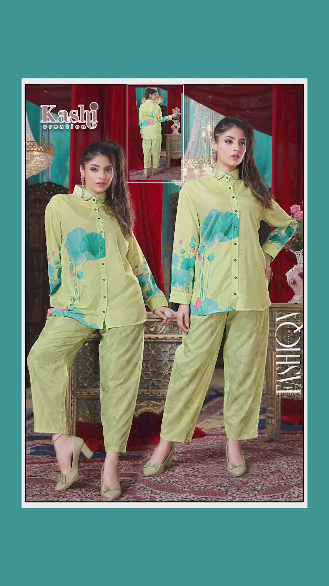 Light Yellow Cord Set with Digital Floral Print